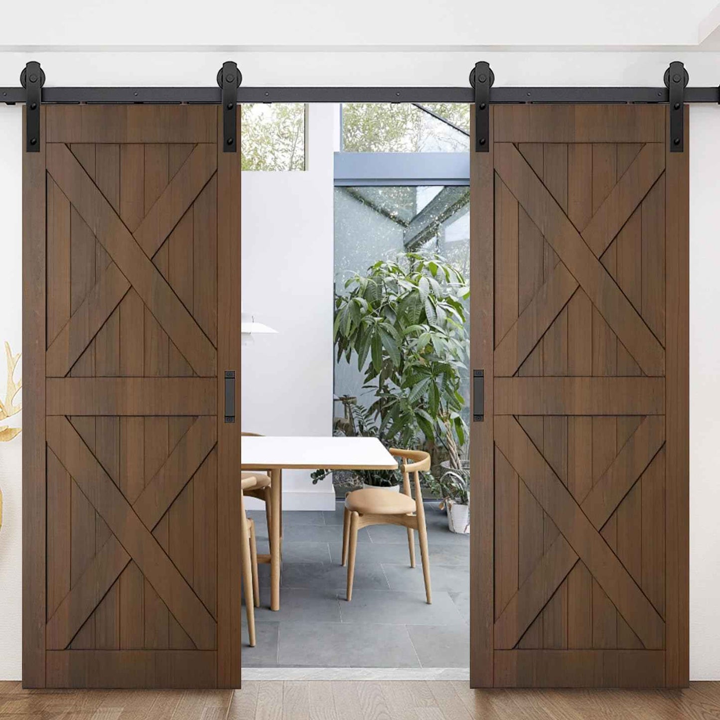 Arti-Life 12ft Heavy Duty Sturdy Sliding Barn Door Hardware Kit with Door Hook and 2 Handles, Double Door-Smoothly and Quietly, Easy to Install - Fit 1 3/8-1 3/4" Thickness & 36" Wide Door Panel