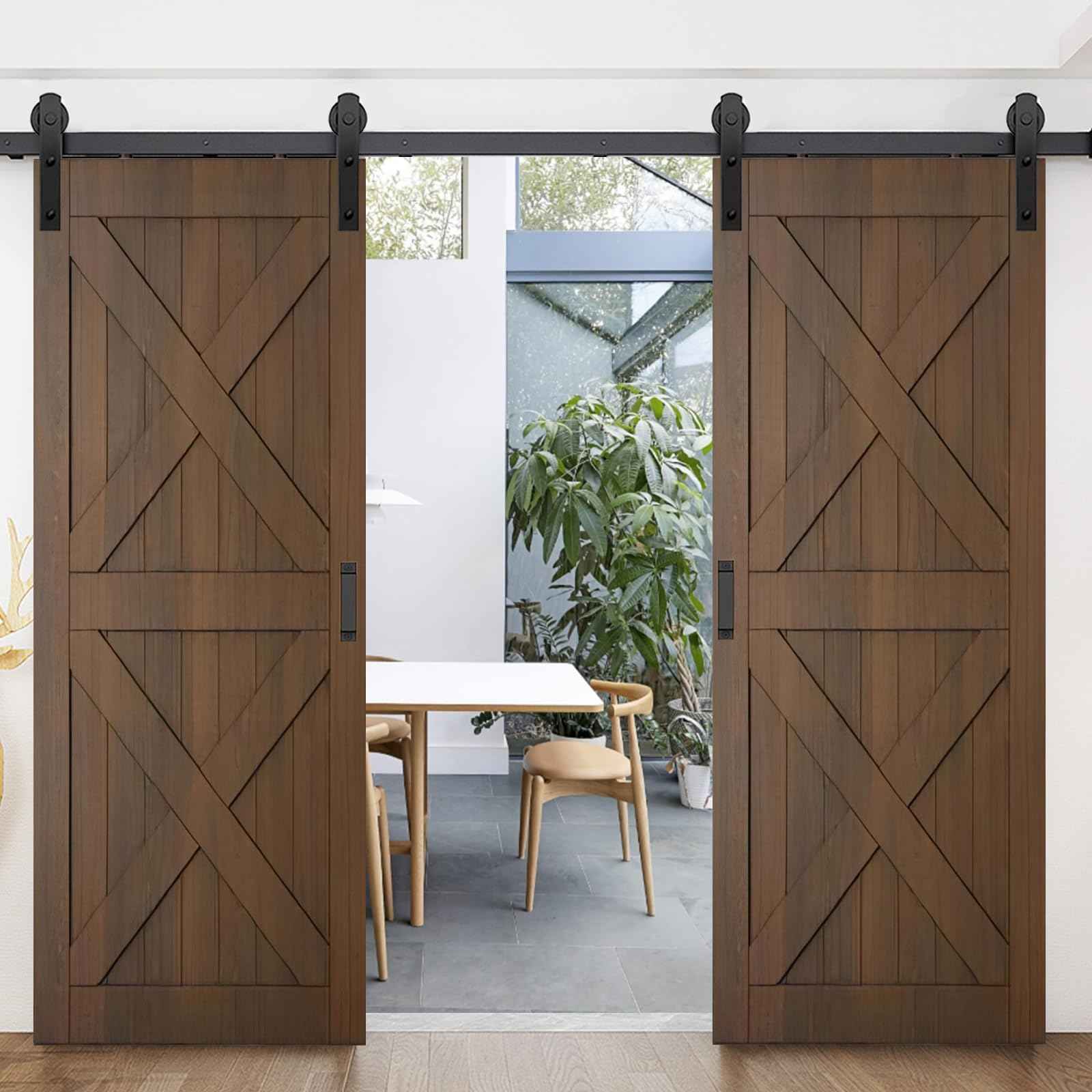 Arti-Life 12ft Heavy Duty Sturdy Sliding Barn Door Hardware Kit with Door Hook and 2 Handles, Double Door-Smoothly and Quietly, Easy to Install - Fit 1 3/8-1 3/4" Thickness & 36" Wide Door Panel