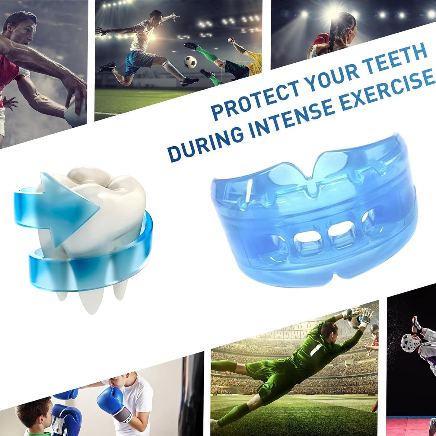 Skiennix Kids Mouth Guard - Durable Sports Braces for Football, MMA, Boxing & More - Blue with Case