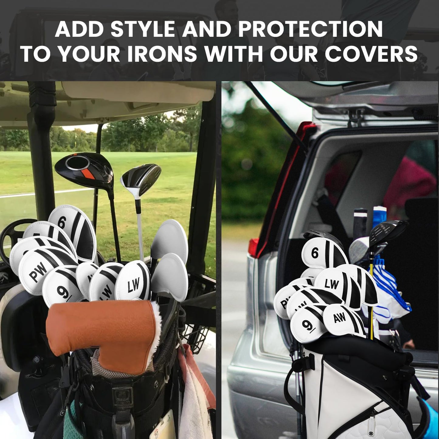 Amy Sport Golf Iron Head Covers Value 12 Pcs Set Thick Synthetic Leather, Protection Weatherproof Club Headcover Fit Universal Main Iron Wedge Golf Clubs for Men Women (White)