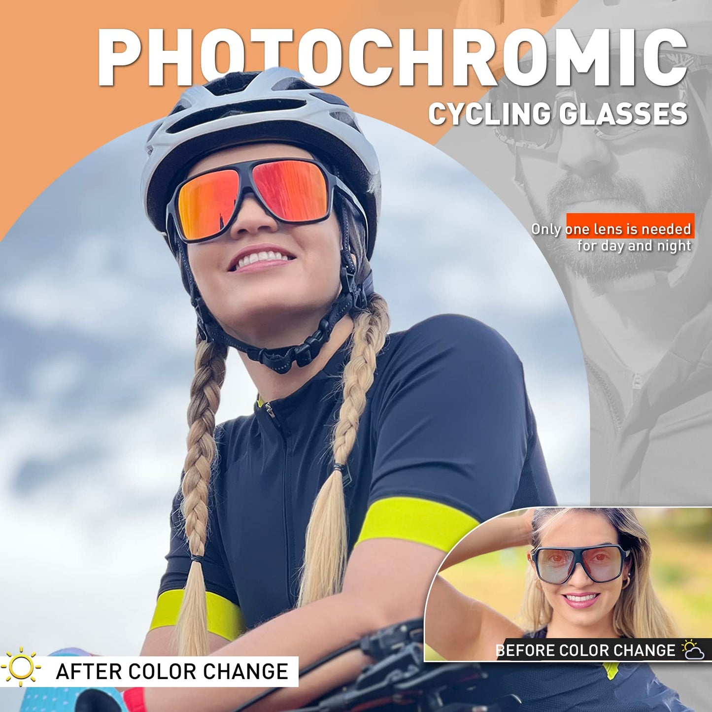 KAPVOE Photochromic Cycling Glasses for Men Women Sports Sunglasses MTB Biking Sunglasses UV Protection K64