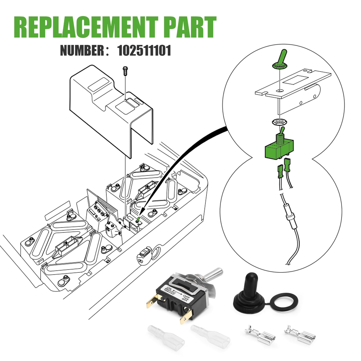 10L0L Golf Cart Tow Switch for Club Car Precedent (2004+) Electric Tow/Run Switch, Replacement Part 102511101