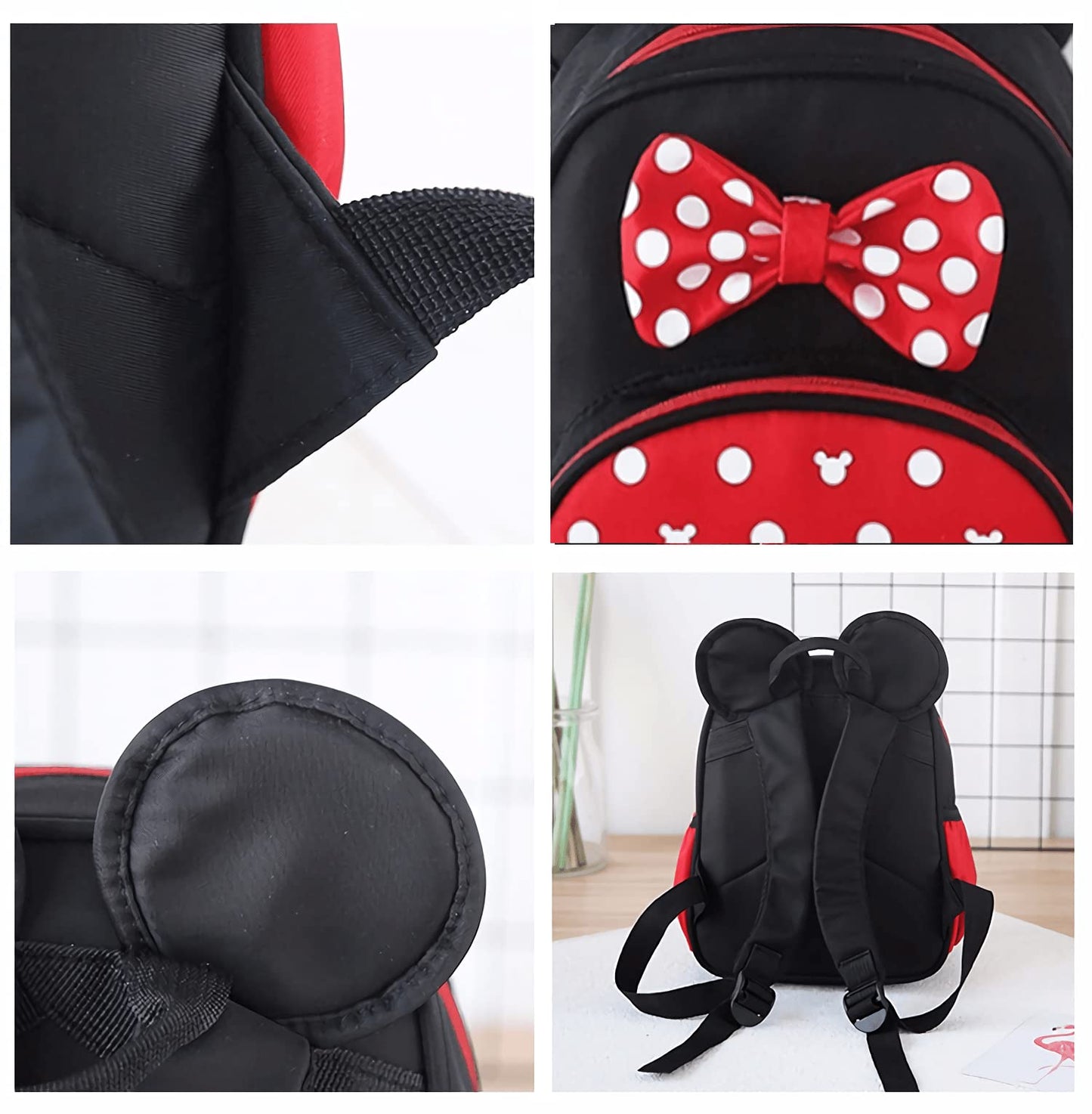 MOMODEER Cute Mini Backpacks, Red Cartoon Bag, Mouse Ears Bowknot Travel Daypack
