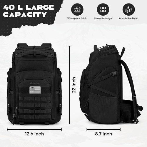 Maelstrom Tactical Backpack - Water Resistant 40L Military Pack for Hiking, Camping & Gym | Black