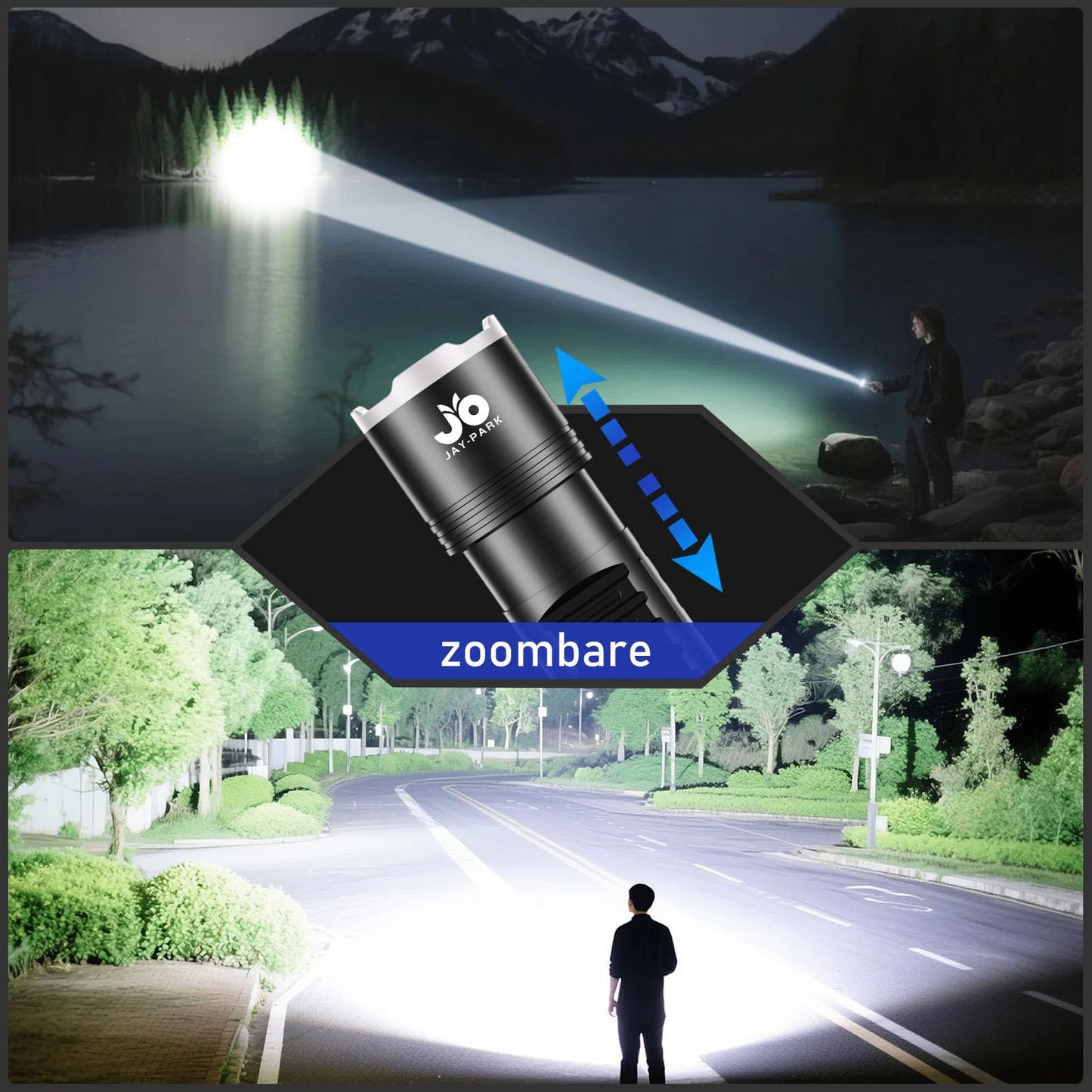 JAY-PARK LED Flashlights High Lumens Rechargeable - 10000 Lumen with 10800mAh Battery and LCD Power Display, 5 Lighting Modes, Zoomable, Long Beam(3000m) High Powered Flashlight for Camping, Emergency