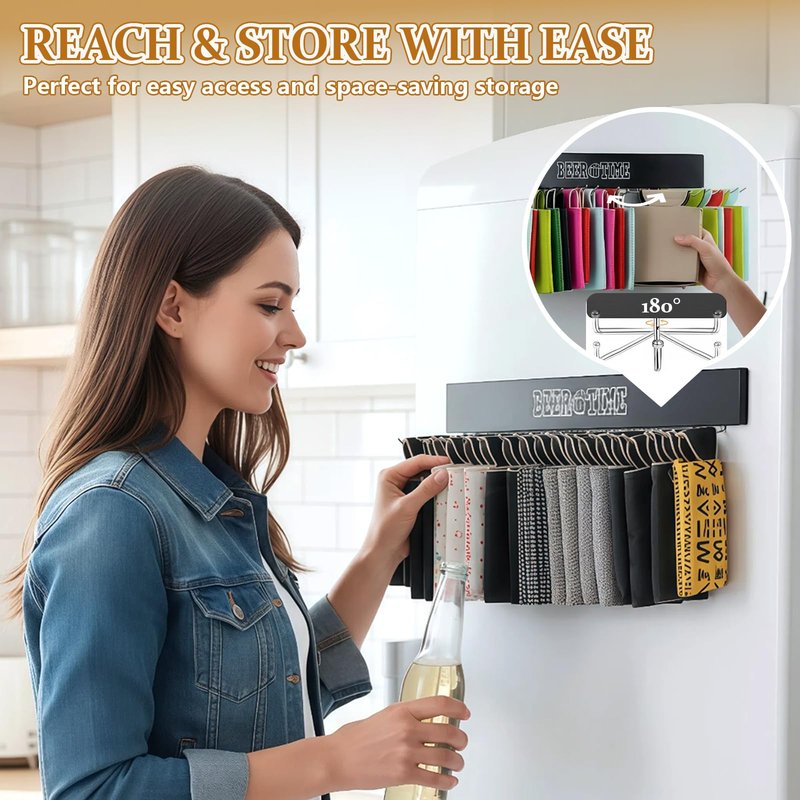 Stick on Can Cooler Holder Storage Wall Mount, Cooler Organizer Rack with 20 Rotatable Metal Hooks, Adhesive Drink Cooler Dispenser, Wooden Beer Sleeve Accessories for Fridge & Wall, Rust-Resistant