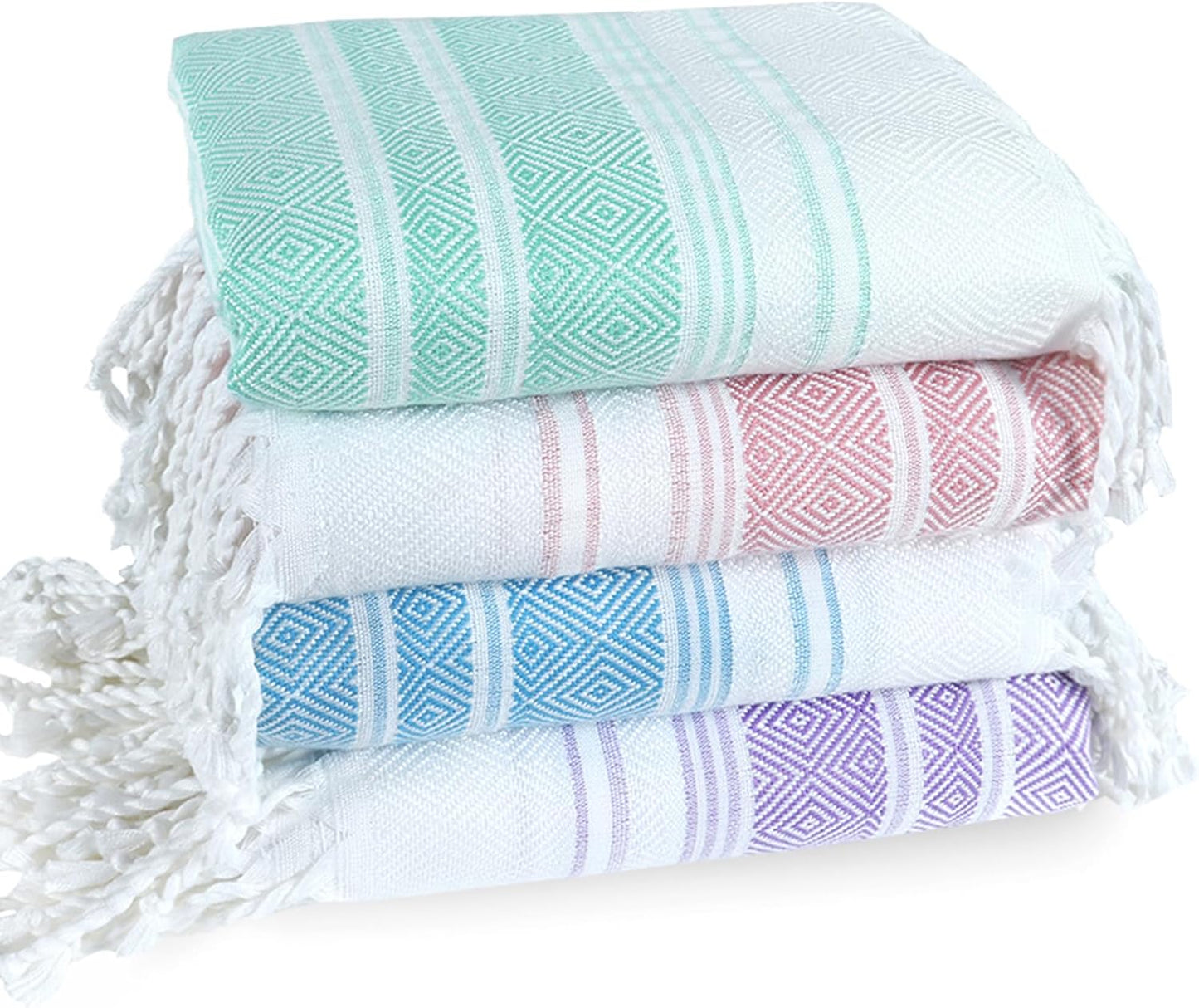 Skiennix Oversized XL Cotton Turkish Beach Towels - Lightweight, Quick-Dry, Sand-Free | 4-Pack Travel Set