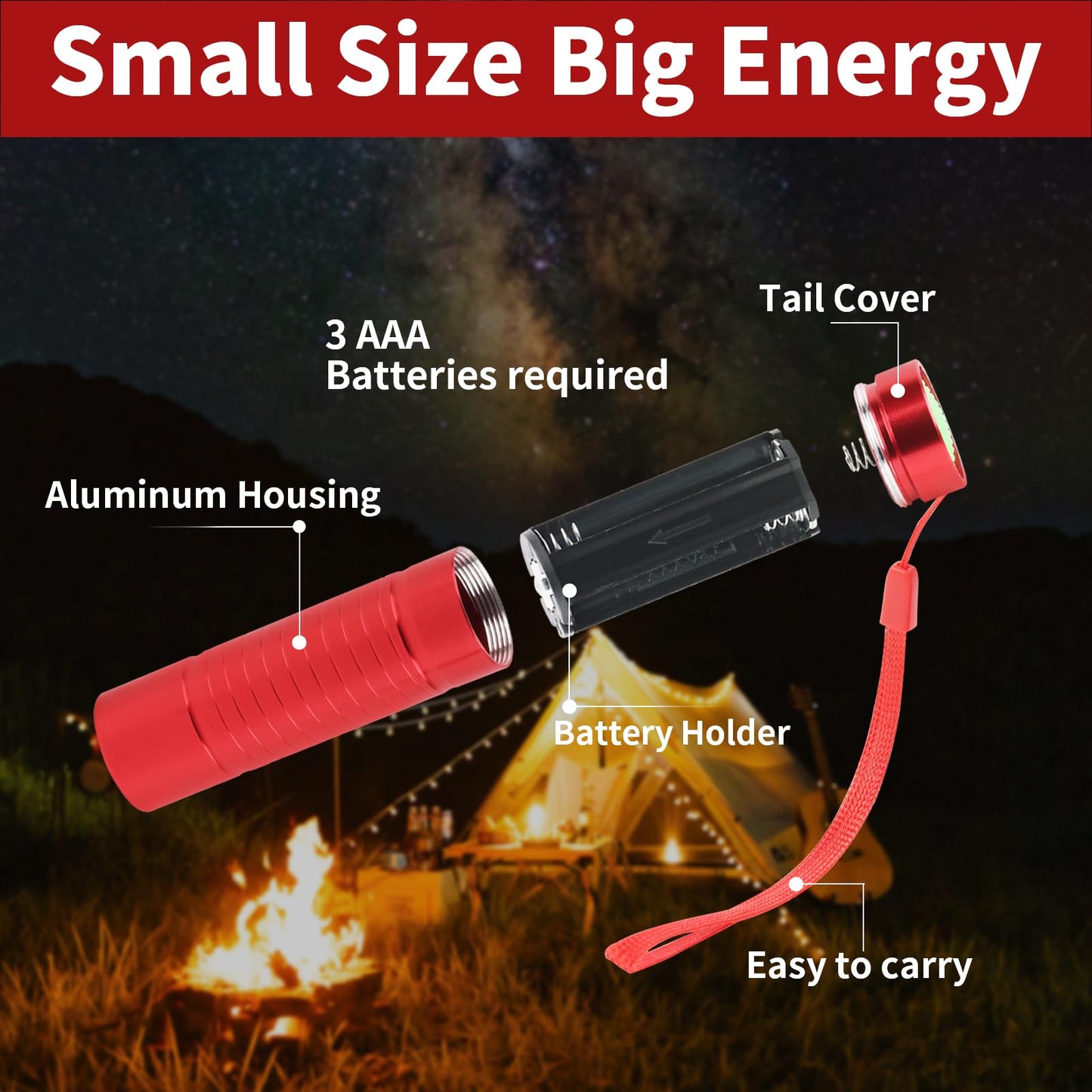 Hilngav 6 Pack Red Light Flashlight Mini, Small LED Red Flashlights Torch for Astronomy, Aviation, Night Observation and Animal Observation