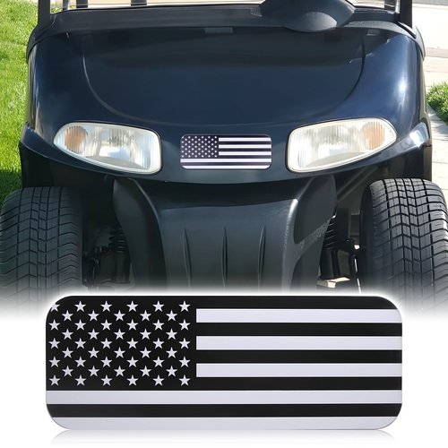 American Flag Plate, Fits E-Z-GO Golf Cart Front Name Plate Inserts Exterior Accessories, Fits EZGO 2008-2017 RXV, 2014-2022 TXT, 2010-2022 Valor, 2012-2016 Terrain, 2017-2022 Elite(Black & Grey)