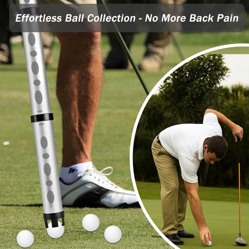 AESWGOF Golf Ball Picker Upper Tube, Durable Aluminum Alloy Golf Ball Retriever, Holds 24 Golf Balls, with Carry Bag, Ball Towel & 2 Secure Twist-On Caps