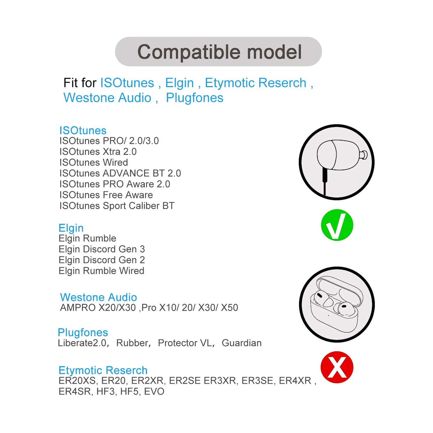 Klowcok Memory Foam Replacement Eartips for ISOtunes PRO/Xtra/Sport Advance BT/Wired/PRO Aware, Elgin, Westone, Etymotic, Plugfones Earbuds, Comfort Fit (3 Pairs, Assorted-S/M/L, Black)