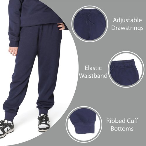 EVERYDAY KIDS Girls’ Navy Blue Cotton Fleece Sweatpants; Girls’ Activewear Jogger Pants - Soft and Breathable Cotton/Poly Blend (10/12, Navy)