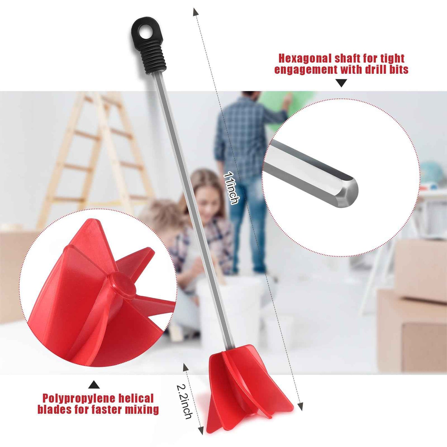 Loosh 6 Pcs 11 Inch Paint Stirrer for Drill, Paint Mixer Attachment, Helix Epoxy Mixer for Concrete Resin Silicone Stirrer Paddle Works with Most Drills