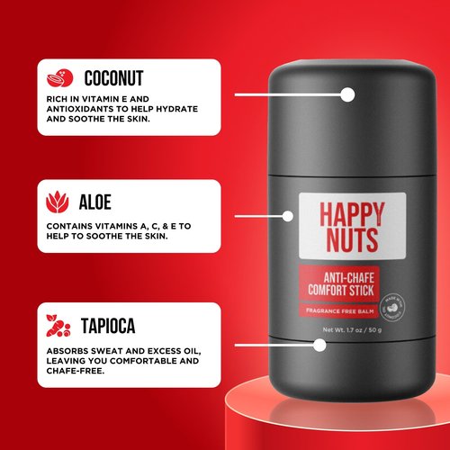 HAPPY NUTS Anti-Chafe Comfort Stick for Men: Friction Defense & Chafing Prevention for Active Lifestyles, Perfect for Runners, Cyclists, & Active Men (2 Pack)