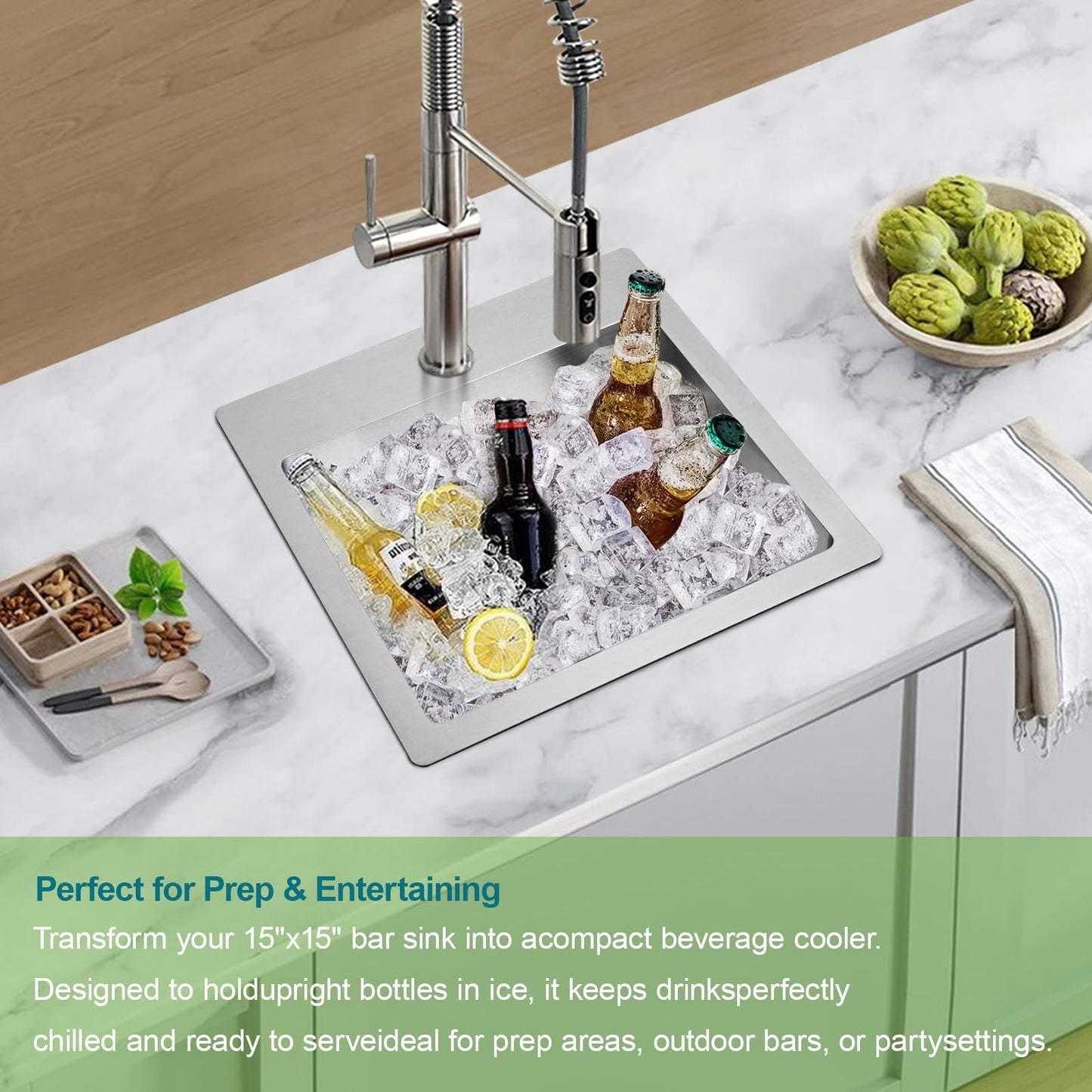 LBTBDBN 15x15 inch Small Kitchen Sink - Drop In Bar Sink for RV, Wet Bar & Compact Spaces, Brushed Stainless Steel 18 Gauge Topmount Single Bowl Utility Sink