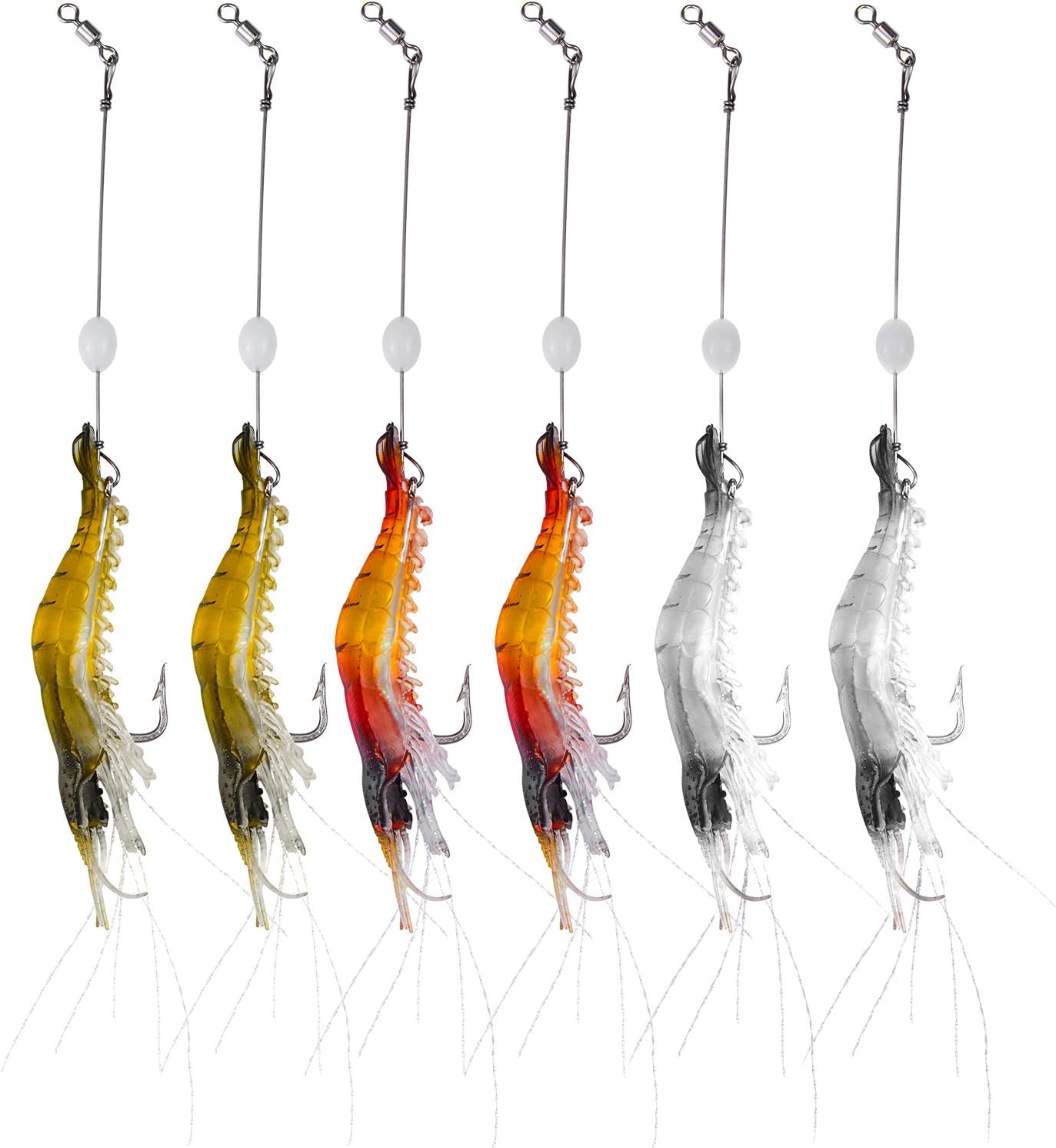 WANBY Fishing Lures - Luminous Silicone Shrimp Bait Set with Hooks for Freshwater & Saltwater Fishing