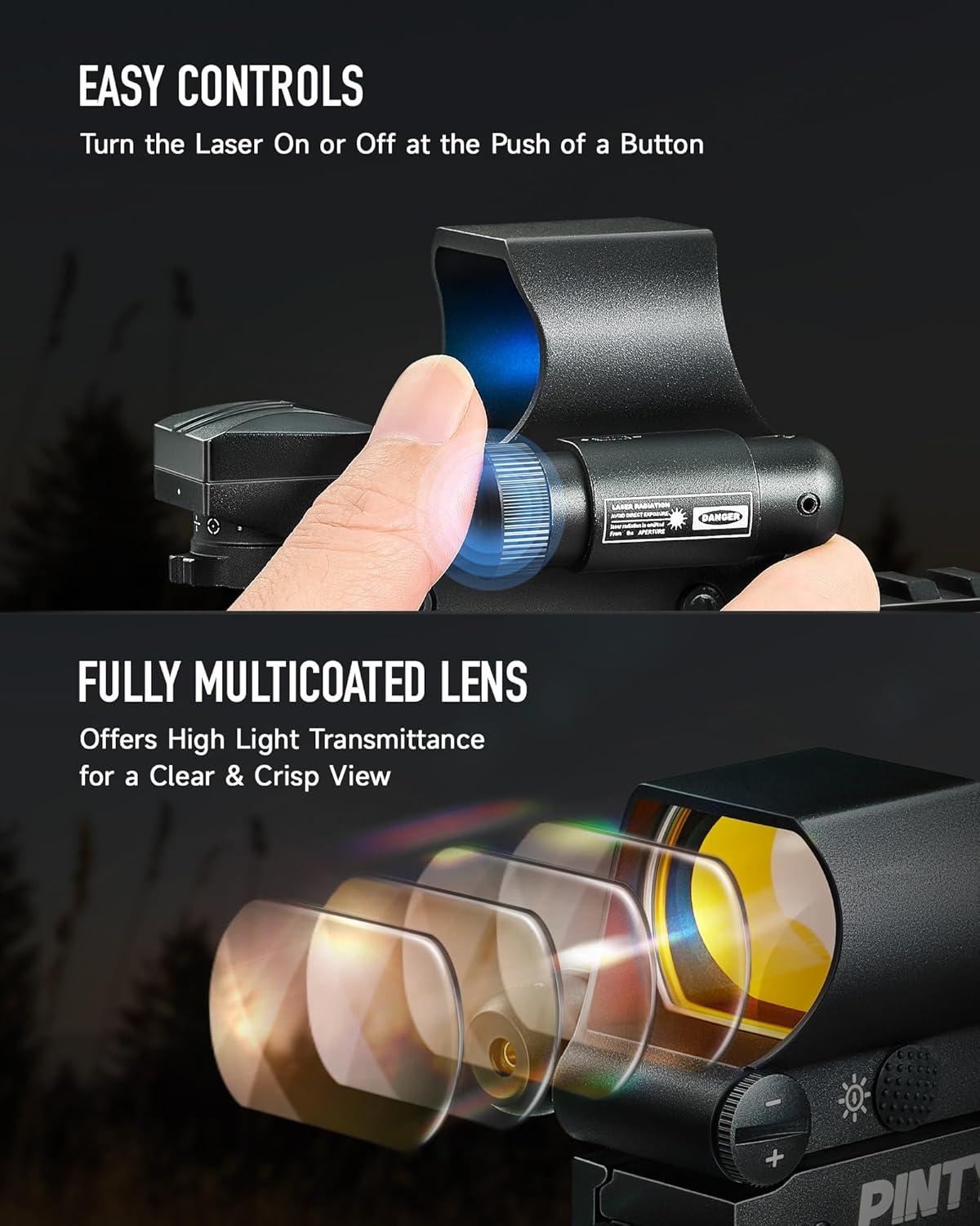 PINTY Red Dot Sight | Compact Tactical Reflex Optics with Multiple Reticles for Picatinny Rail