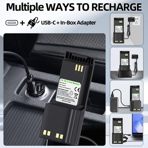 BAOFENG UV-32 Radio Battery 3800mAh Extended High-Capacity Rechargeable Battery with USB-C Charging Cable Compatible DM-32 UV32 Walkie Talkie Battery Accessories,1Pack