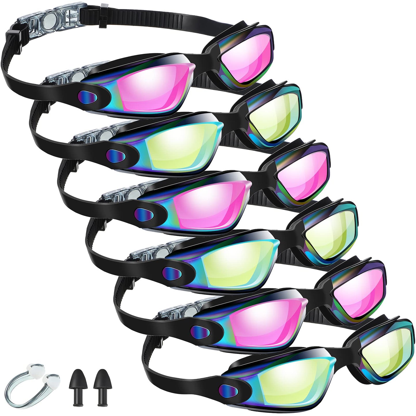 Flutesan 6 Pcs Swim Goggles Swimming Equipment Swimming Goggles Sport Swimming Goggles for Women Men Adult Youth (Neon Color)