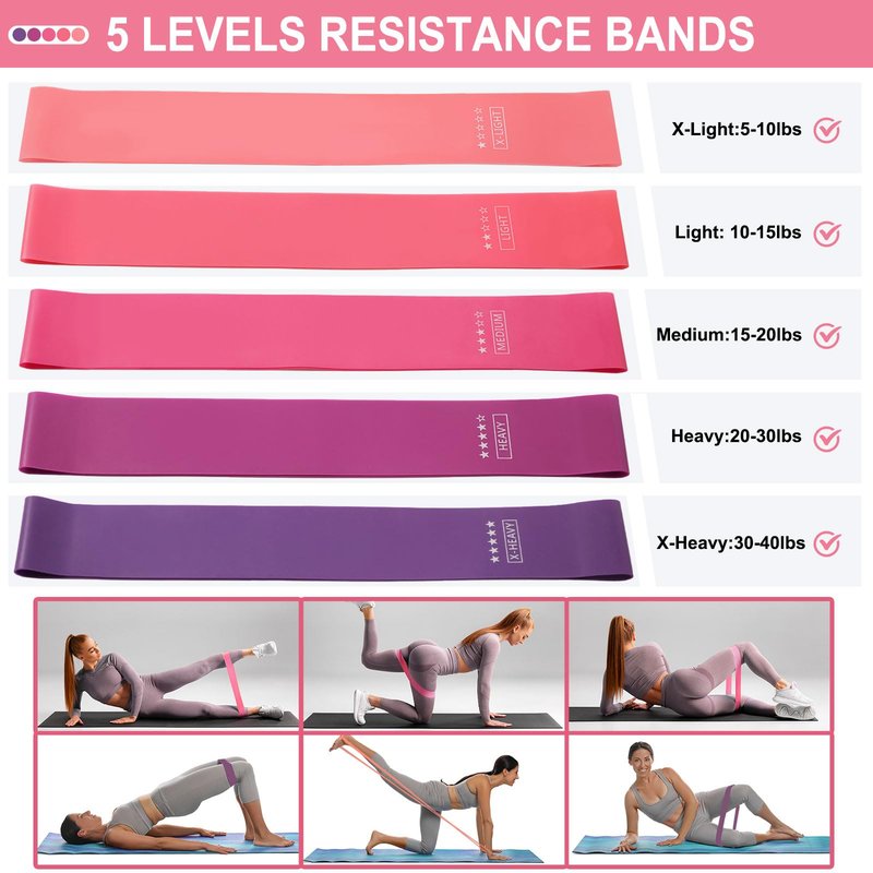 floconssy Pilates Gift Set Ball Resistance Bands Pilate Socks, Loop Exercise Bands 5 Levels, Small Pilates Ball 9 Inch, Non Slip Socks Grips Yoga Kit for Home Workouts Pink