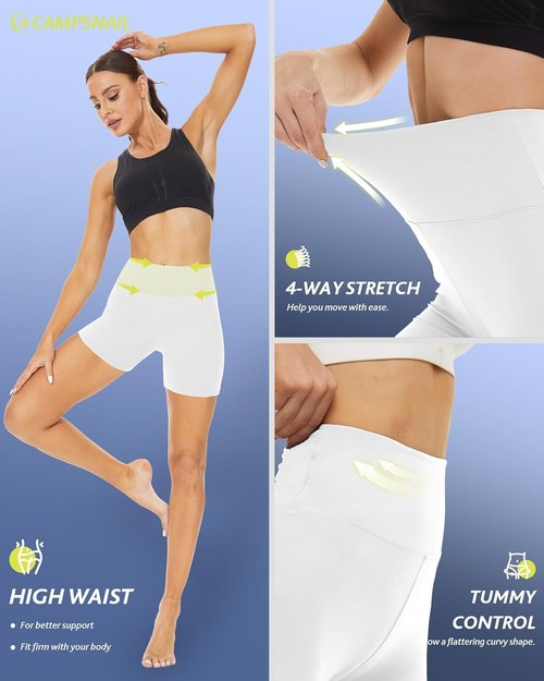 CAMPSNAIL High Waisted Biker Shorts for Women - Tummy Control Spandex Booty Shorts | 3"/5"/8" Sizes for Yoga & Dance