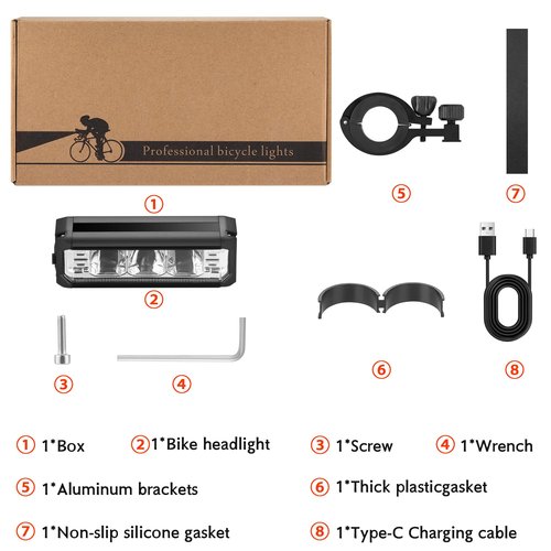Mooyude High Lumens Super Bright Bike Light for Night Riding, USB Rechargeable Bicycle Headlight, Waterproof Bike Headlight, Waterproof Bike Headlight and Taillight, MTB Off-Road Cycling Commuting