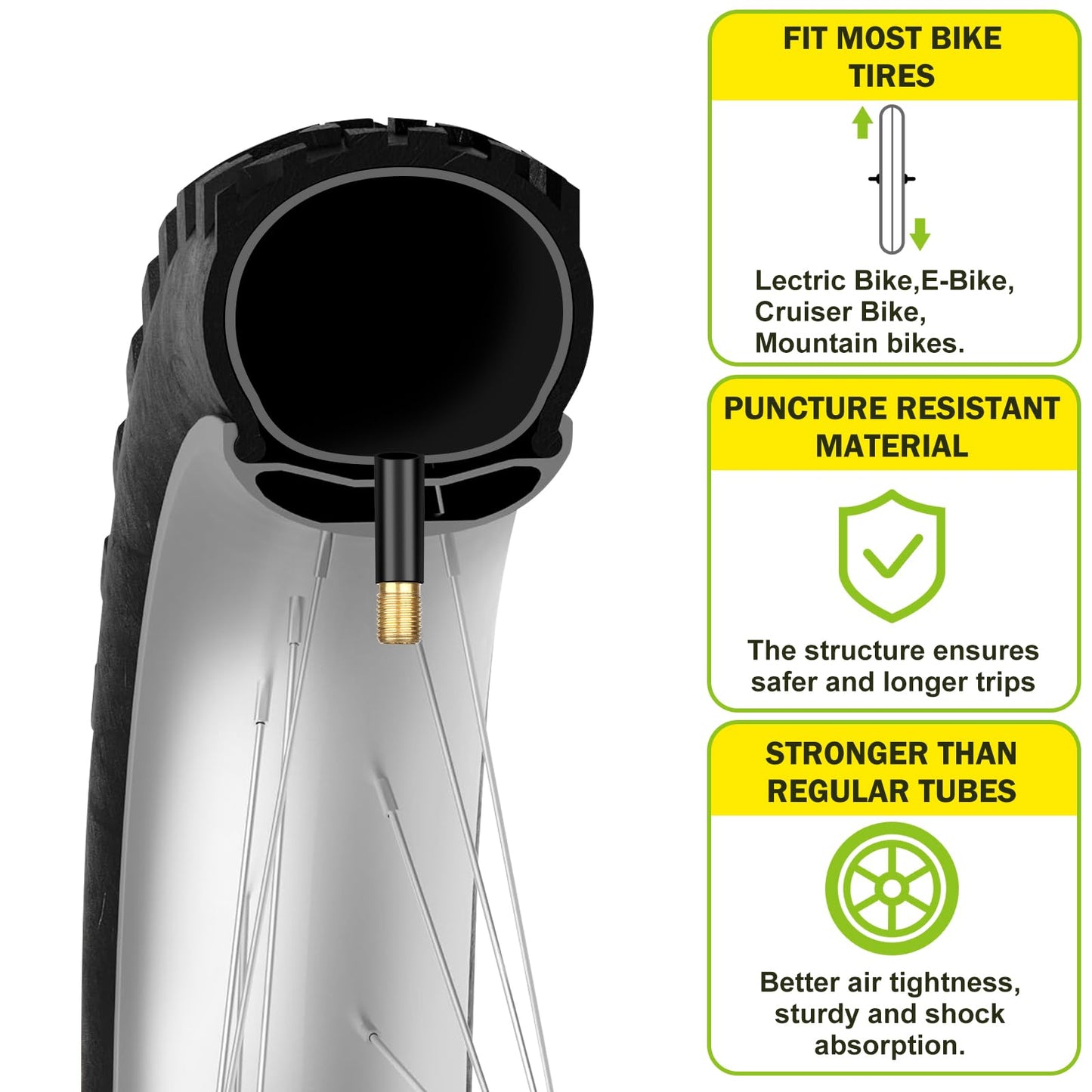 2 Pack 26x4.0 Fat Bike Tube, 26x3.5/4.0 E-Bike Fat Bicycle Inner Tube AV Schrader Valve with 2 Tire Levers, 26 x 4.0 Fat Tire Bike Inner Tubes for Ebike Electric Bicycle Road Mountain