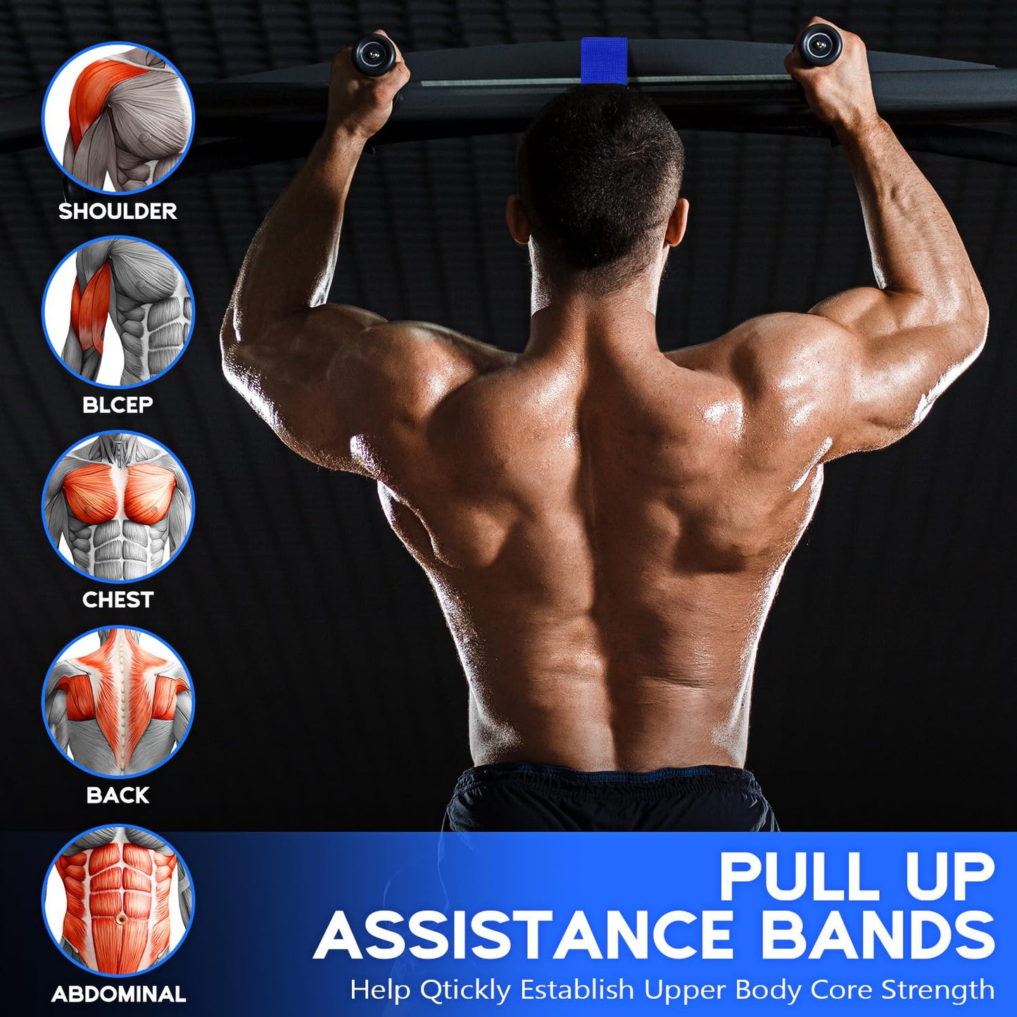 HOXWC Pull Up Resistance Bands, Pull Ups System with Fabric Feet/Knee Rest, Adjustable Resistance Bands for Working Out for Home Gym Strength Training, Pull Up Assist Band
