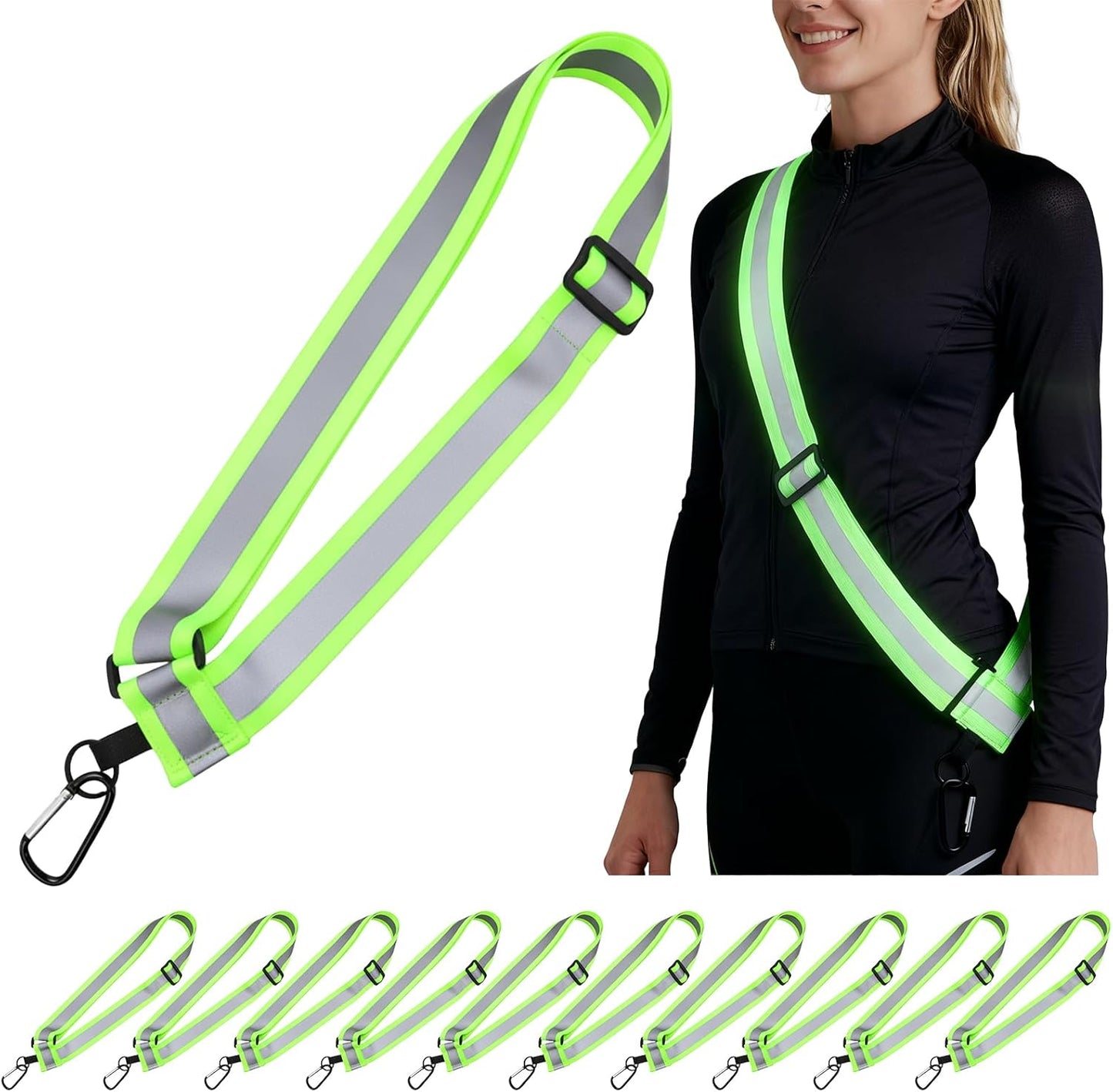 Tlence Reflective Sash - High Visibility Running Belt for Night Safety | Adjustable 10 Pack for Men & Women