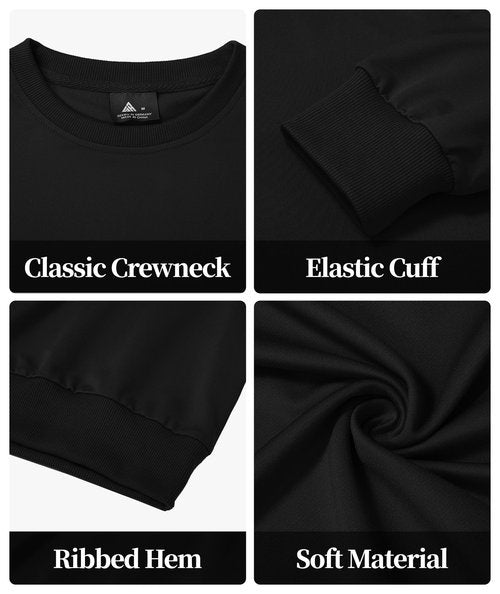 ZITY 3 Pack Mens Crewneck Sweatshirts Lightweight Long Sleeve Casual Pullover Moisture Wicking Sweatshirts for Men Black Black Grey,L