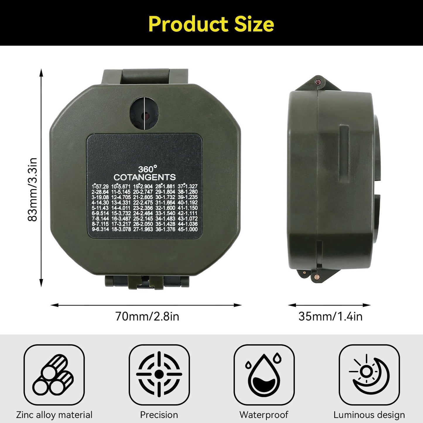 Outdoor Orienteering Compass Hiking Survival, Handheld Lensatic Compass with Mirror and Pouch for Outdoor Camping Riding, Compasss Gifts for Men