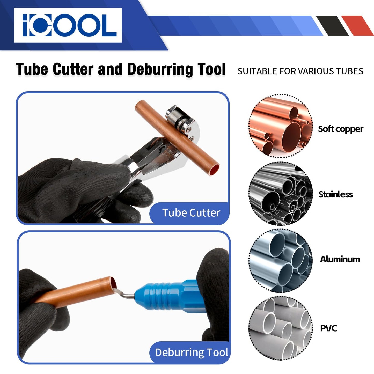 ICOOL Tubing Bender Kit Hand Tool 1/4 to 7/8 Inch for Soft Copper Aluminum HVAC Refrigeration System Maintenance, with Tube Cutter