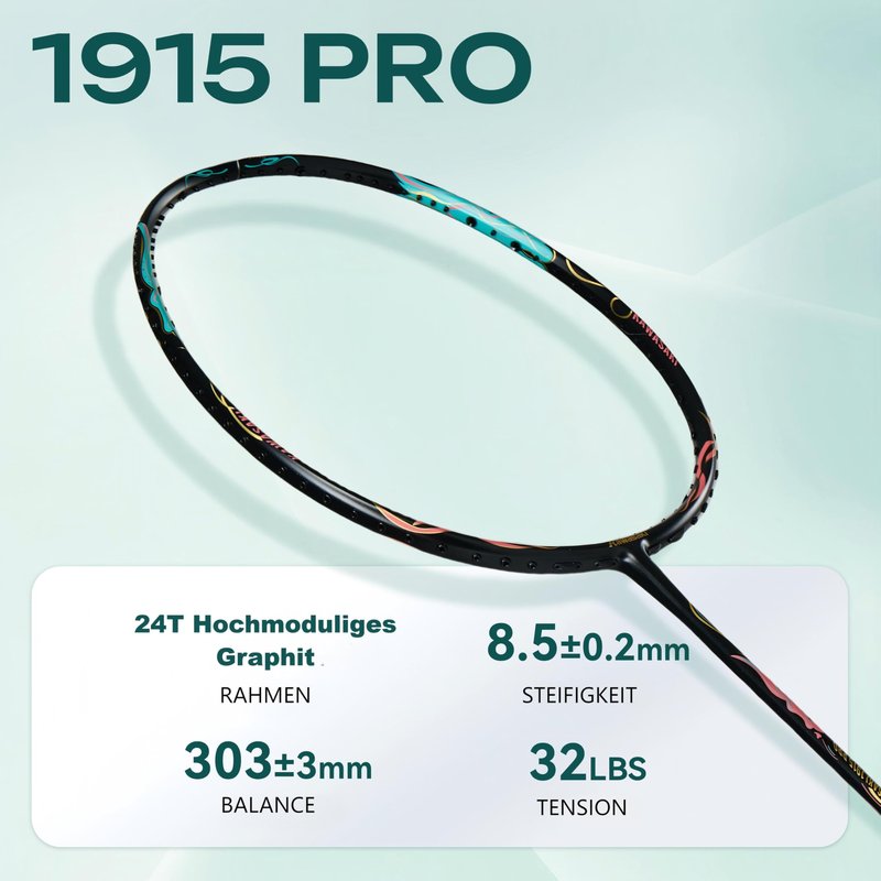 Professional Badminton Racket, Carbon Fiber Badminton Sets 5U Ultra-Light High Tension Racket with 2 Handgrips &1 Bag-1915 Pro Black (Strung)