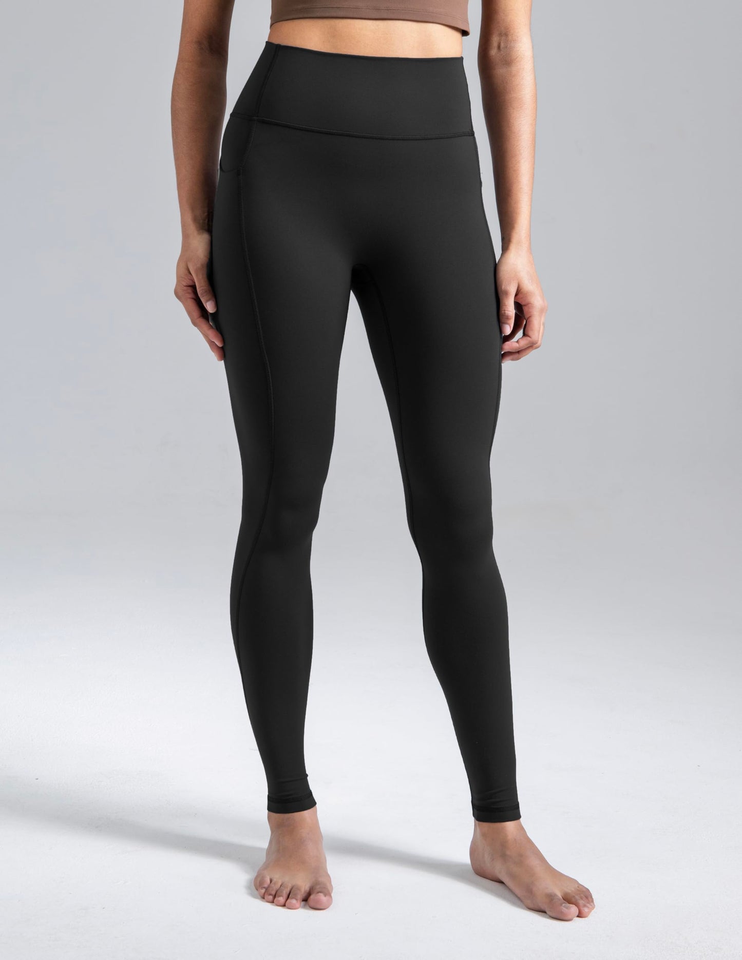 Colorfulkoala Dreamlux No Front Seam Full-Length Leggings with Pockets for Women 28" Inseam, High Waisted Buttery Soft Yoga Pants (L, Black)