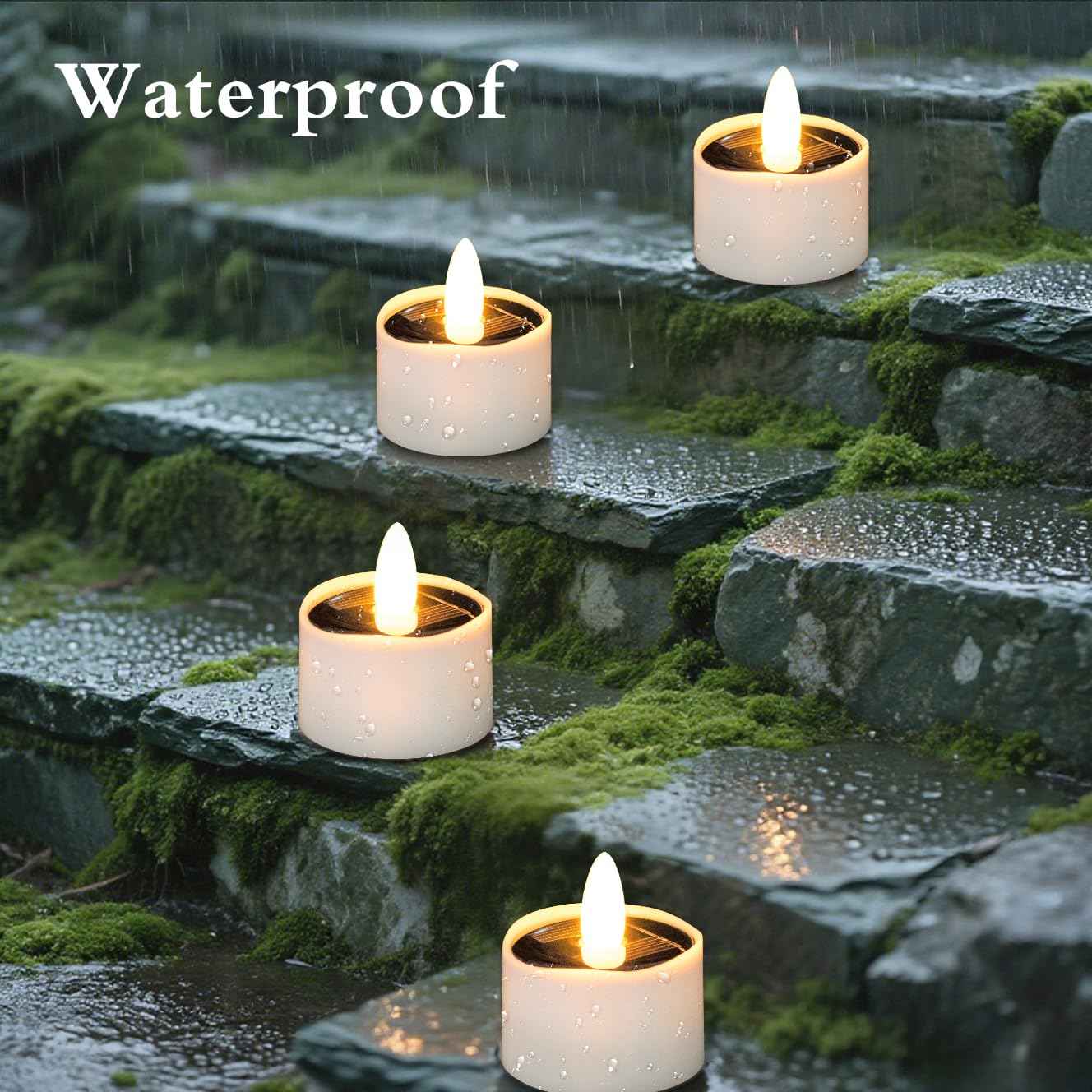 HL Solar Tea Lights, 8PCS Outdoor Waterproof Flameless Candles, Dusk to Dawn Rechargeable Battery LED Tea Lights for Lantern, Garden, Camping, Home Decor (Warm White, 1.5''x1.61'')