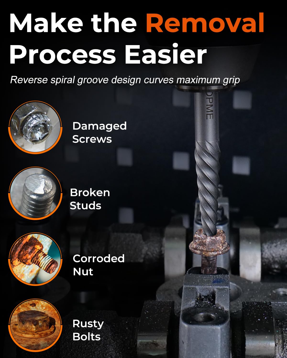 TOPME Screw Extractor Set, 7PCS Easy Out Screw Extractor Set, Stripped Screw Extractor for Removing Damaged Screws, Broken Bolts, Studs