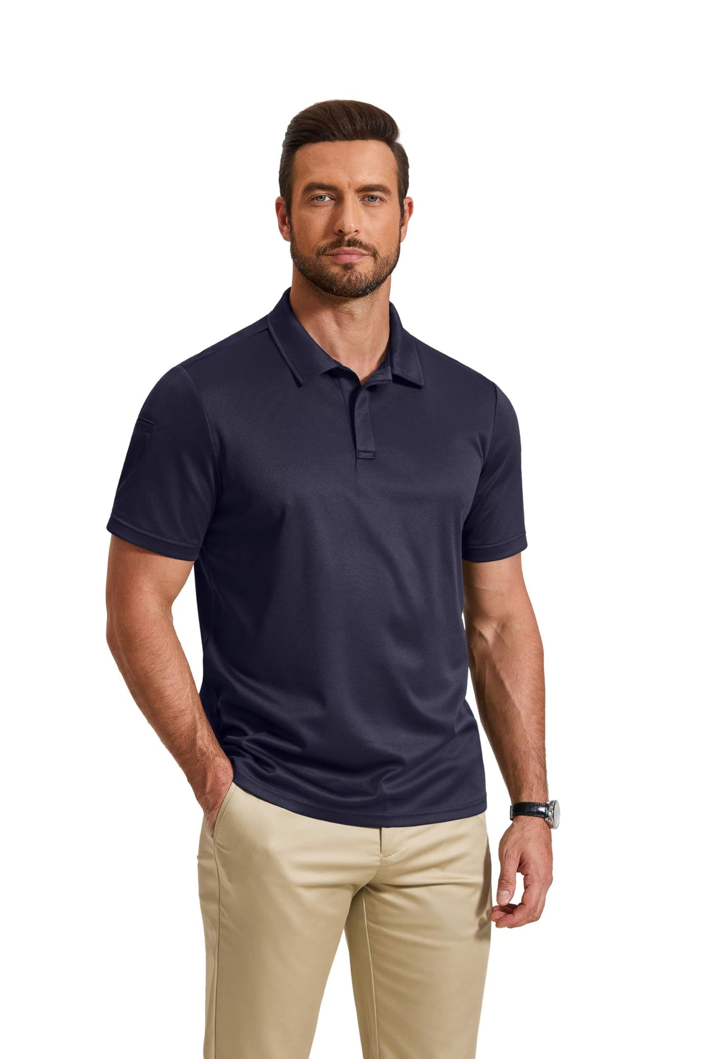 COOFANDY Mens Polo Shirts Short Sleeve Athletic Golf Polos Moisture Wicking Collared Shirts for Men with Pocket Navy Blue