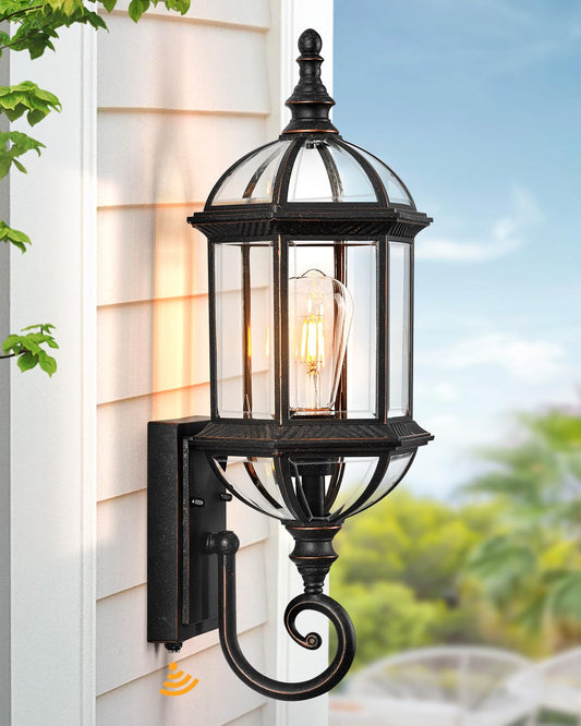 VIANIS 22" Large Dusk to Dawn Outdoor Lighting, Oil Rubbed Bronze Outdoor Wall Lights, Porch Lights Outdoor with Tempered Beveled Glass, Waterproof Exterior Lighting Fixtures, Classic Type