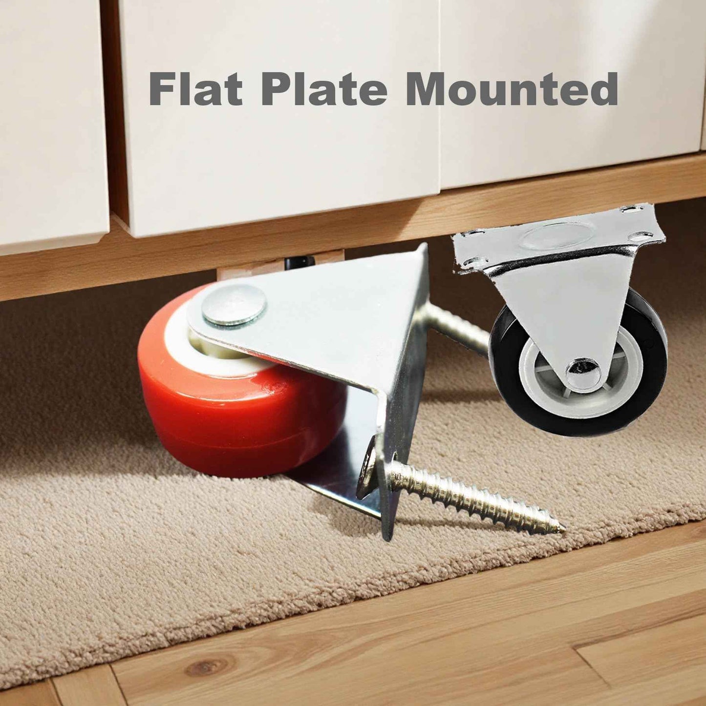 Floyutin 3 inch Rigid No-Swivel Plate Hard Rubber Caster Wheels for Furniture and Workbench 6 Packs(Free Screws)