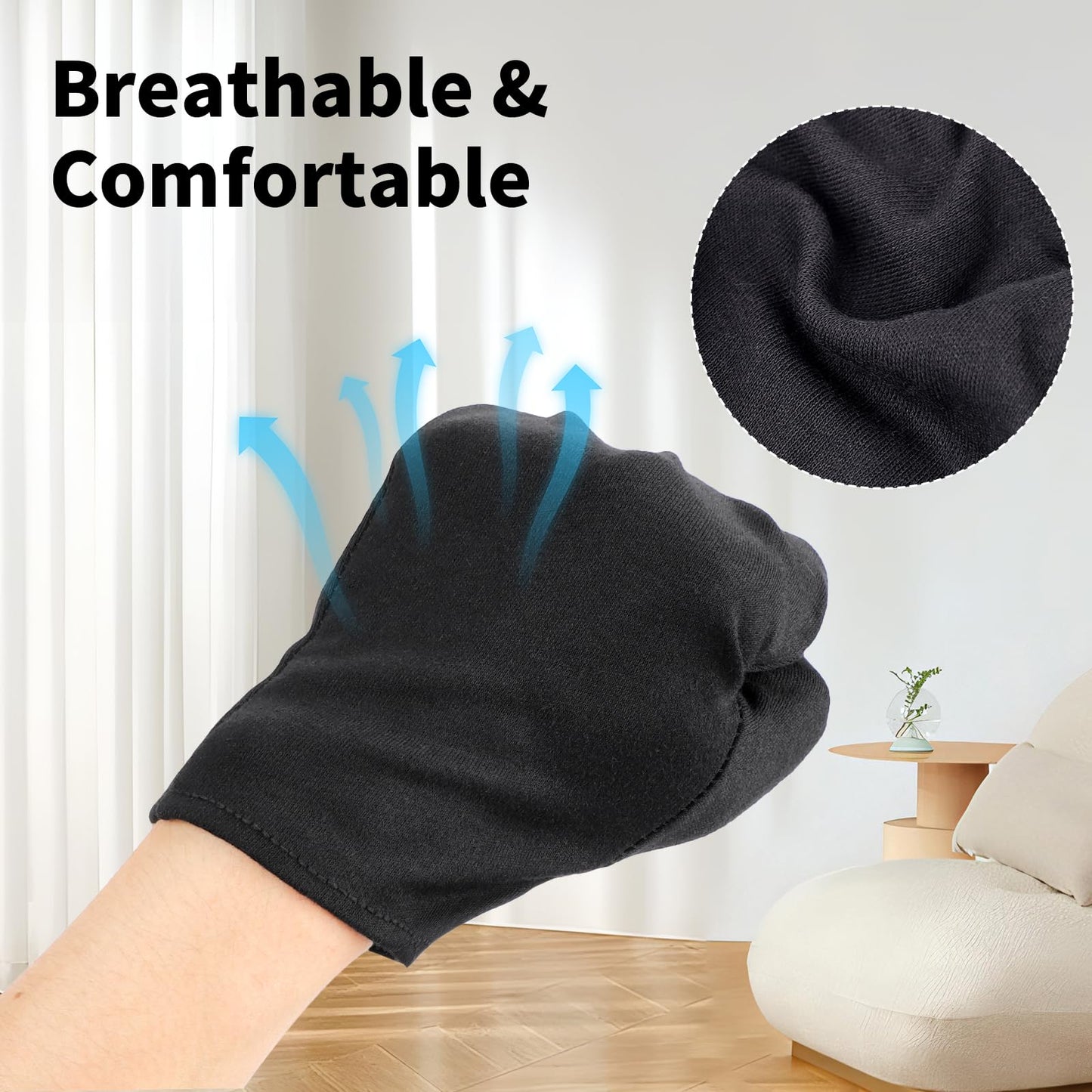 ENPOINT Touch Screen Gloves - 5 Pairs Black Cotton Gloves for Dry Hands Sleeping, Moisturizing, Coin Handling, Jewelry, Photography, Men and Women, Large