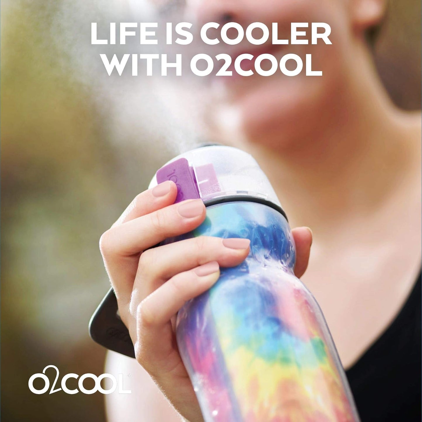 O2COOL 20 oz Mist 'N Sip Water Bottle - 2-in-1 Misting & Sipping Function, No Leak Spout | Tie Dye/Celestial Purple