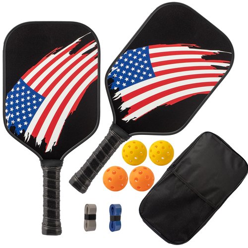 Pickleball Paddles Set of 2, USAPA Approved Fiberglass Surface Pickleball Set with 2 Pickleball Rackets,4 Pickleball Balls,1 Portable Carry Bag, Pickle Racket Set for Men Women (Black)