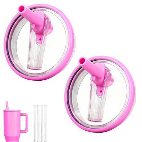 32oz Flip Straw Lid for HydroJug Traveler, Leak Proof Top Cap Replacement for HydroJug Tumbler, BPA-Free Dishwasher Safe Leak Resistant Cap with 4 Straws, Lids Accessories for Hydro Jug, Purplepink*2