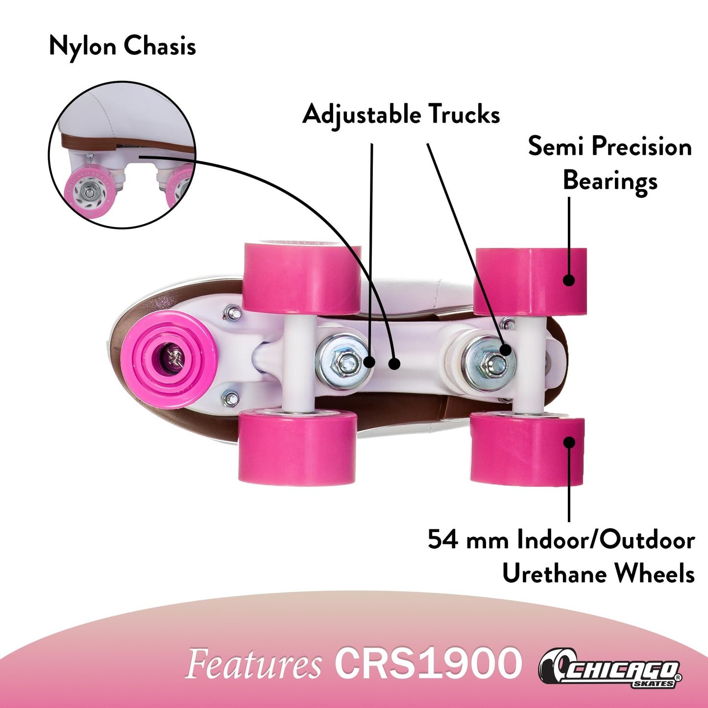 Chicago Girls Rink Roller Skates – Classic High-Top Quad Skates, Padded Ankle Collar, 54mm Urethane Wheels, Adjustable Trucks, Indoor & Outdoor