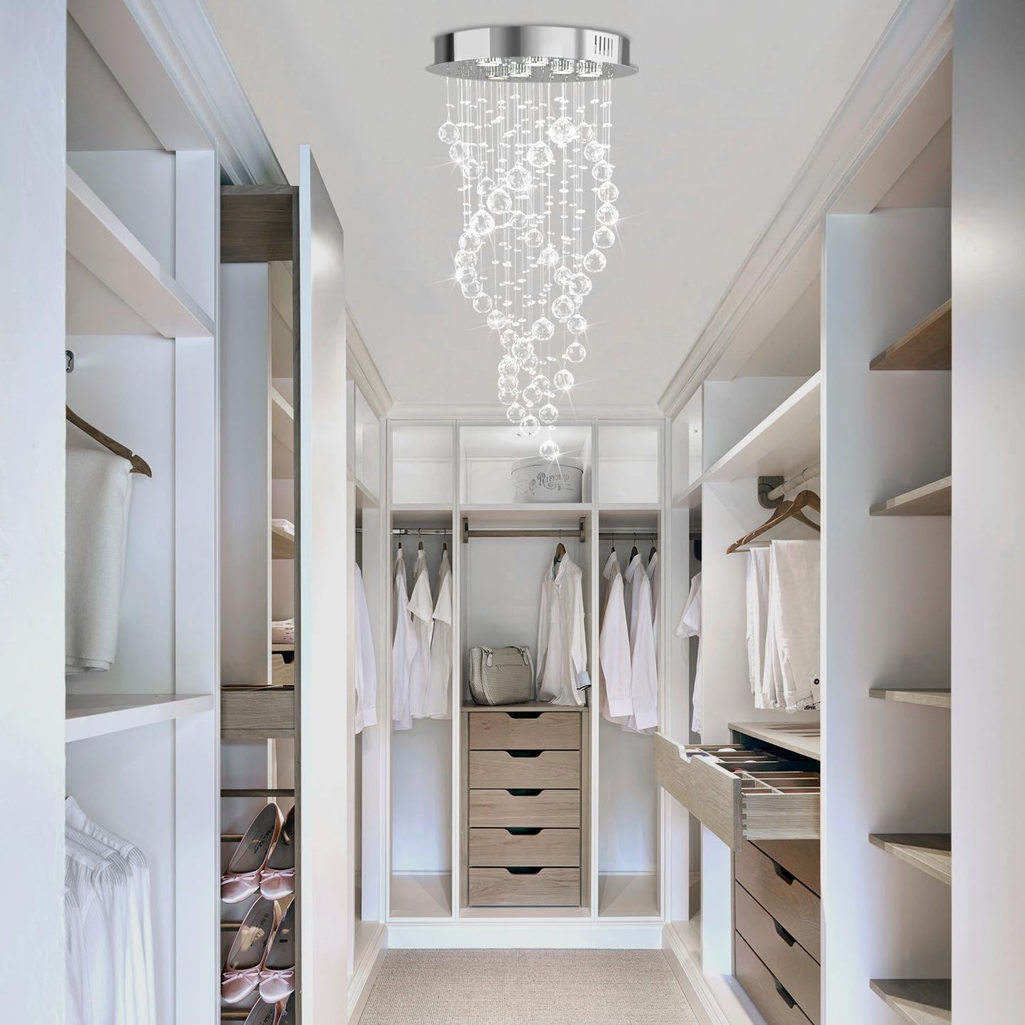 Modern Luxury 6-Lights Spiral Raindrop Crystal Chandeliers for Dining Room, k9 Crystal Ball Flush Mount Ceiling Light Fixture for Living Room,Bedroom,Bathroom,Hallway,Staircase of CRYSTOP