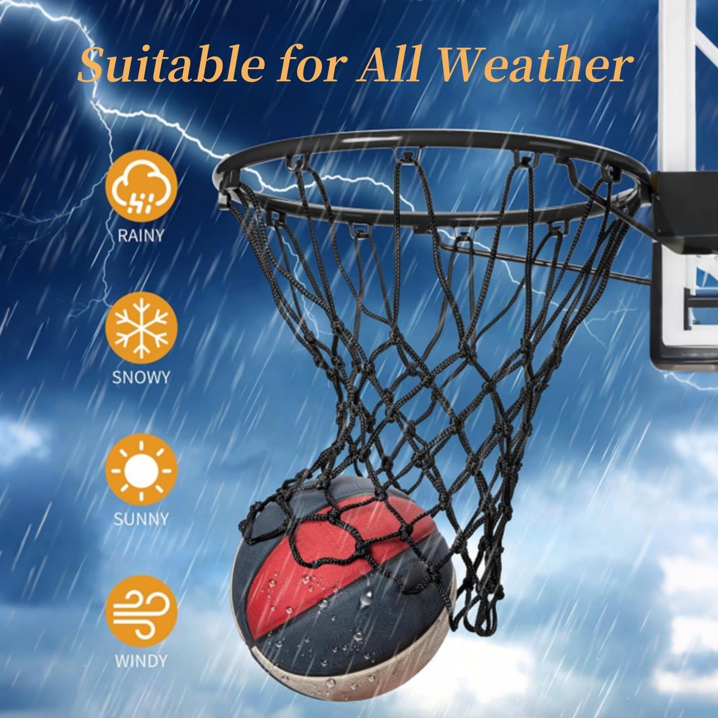 2 Pack Heavy Duty Basketball Net Replacement,2025 Upgrade Heavy Duty Basketball Net, All Weather Anti Whip,12 Loops Fits Standard Indoor or Outdoor Rims (White+Black)