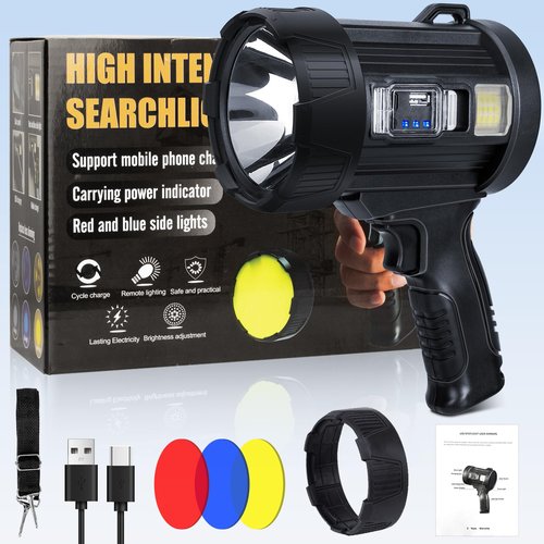 Sigoobal Rechargeable Spotlight,99,000 LM Super Bright Handheld Spot Light LED Flashlight High Lumens,Powered Spotlight Large Searchlight Outdoor with Solar Panels & COB Light for Boat Camping Hunting