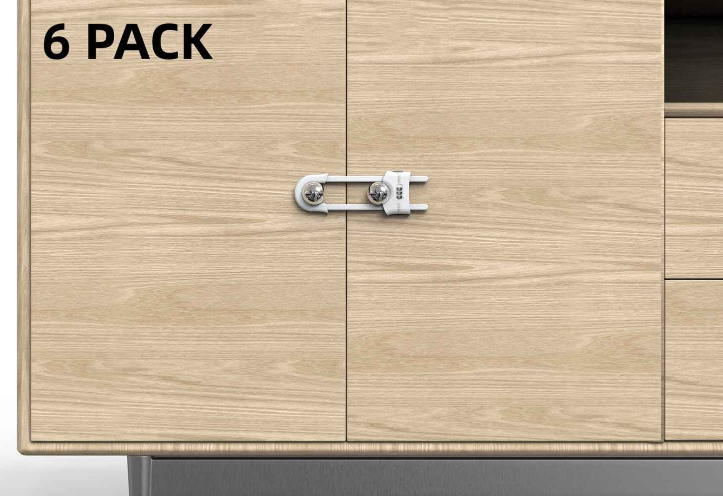 FIGEPO 6 Pack Child Proof U-Shaped Code Sliding Cabinet Door Locks Adjustable Baby Safety Plastic Cupboard Cabinet Latches Set for Knob Handle Drawers Closet White