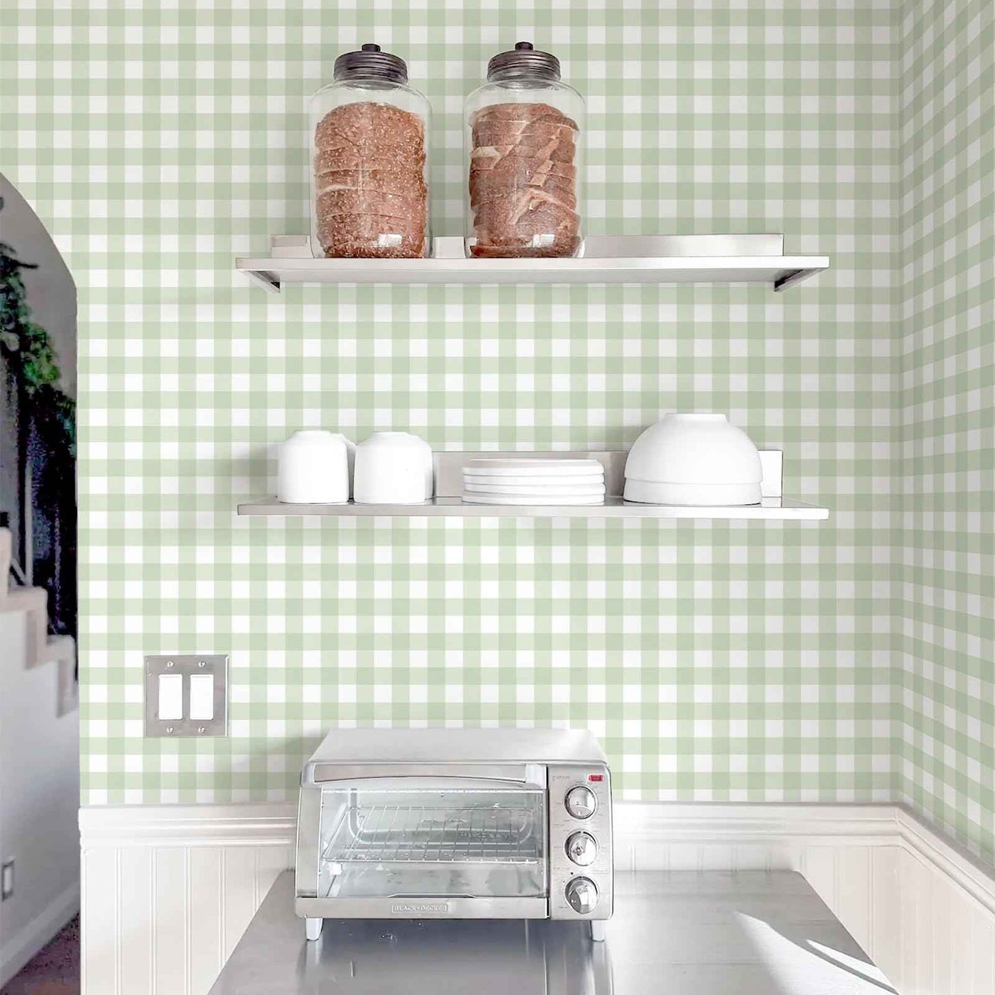 Cohoo Home Green Plaid Peel and Stick Wallpaper Boho Plaid Contact Paper for Cabinet Green Checkered Geinham Contact Paper Self Adhesive Removable Wallpaper Bathroom Nursery Waterproof 17.3inW 197inL