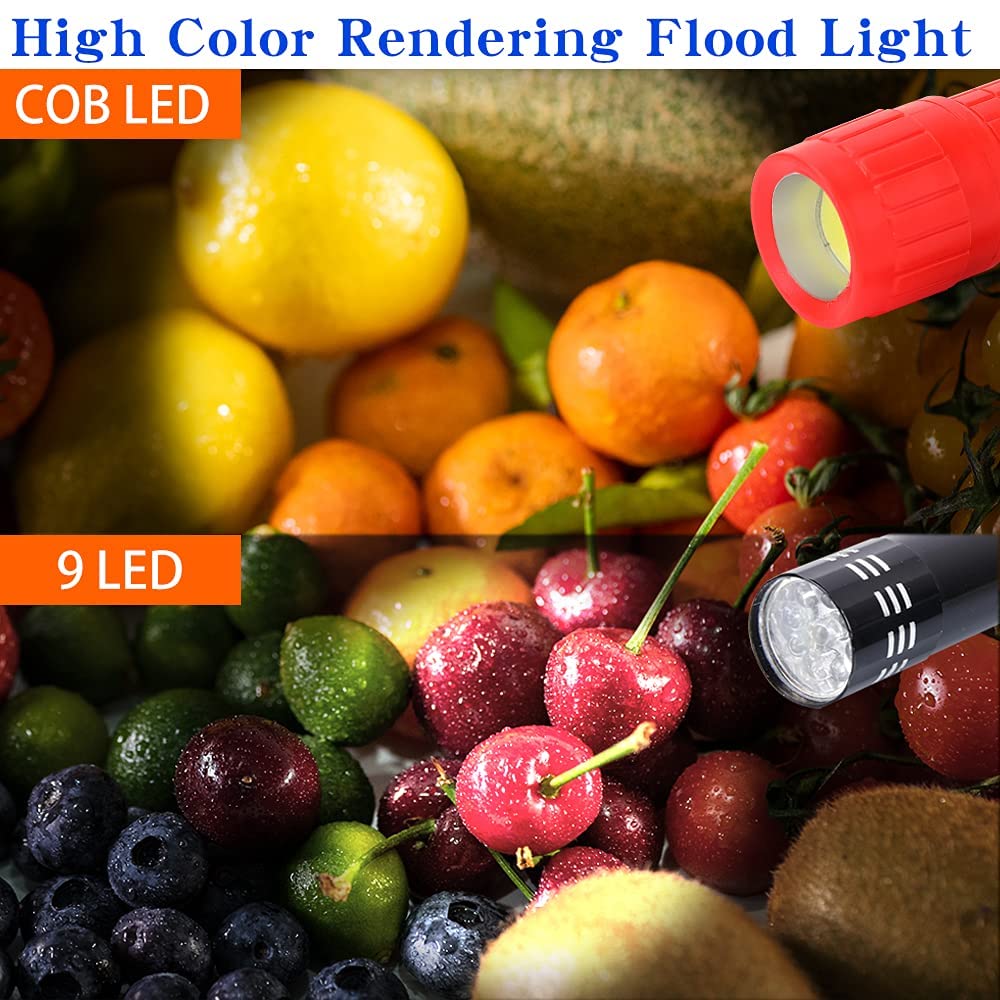 KunHe 5 Pack Plastic Small Mini LED Flashlight COB Flashlights for Kids 100 Lumen with Batteries High CRI for Bright Flash Light Kids Flashlights Christmas Gifts Stocking Stuffers